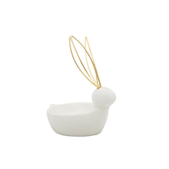 Ceramic Bunny Trinket Dish 6", White &amp; Gold front view - trinket dish by Sagebrook Home - Whats New Furniture Portland OR