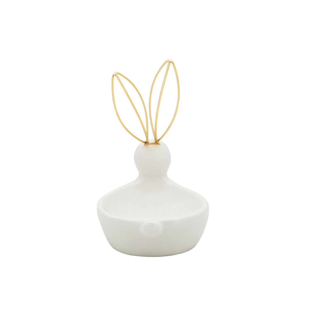 Ceramic Bunny Trinket Dish 6", White &amp; Gold head-on view - trinket dish by Sagebrook Home - Whats New Furniture Portland OR