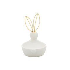 Ceramic Bunny Trinket Dish 6", White &amp; Gold head-on view - trinket dish by Sagebrook Home - Whats New Furniture Portland OR
