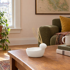 Ceramic Bunny Trinket Dish 6", White &amp; Gold styled in a Portland living room - Whats New Furniture