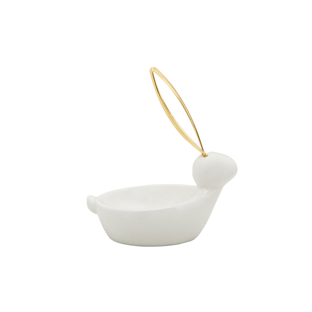 Ceramic Bunny Trinket Dish 6", White &amp; Gold side view - trinket dish by Sagebrook Home - Whats New Furniture Portland OR