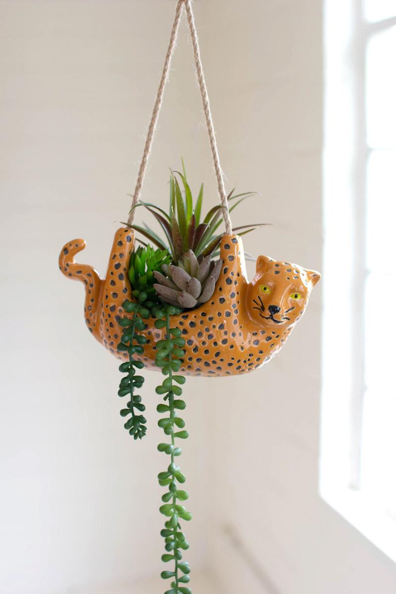 Ceramic Cheetah Hanging Planter — What&