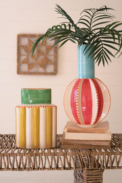 Ceramic Multi-Colored Vase with Green Neck — view 3