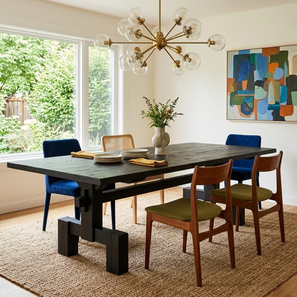 Emilia Dining Table in black wax reclaimed Douglas fir - reclaimed wood dining table - Whats New Furniture Portland OR