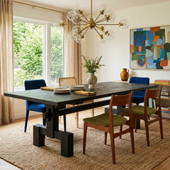 Emilia Dining Table in black wax reclaimed Douglas fir room setting - reclaimed wood dining table - Whats New Furniture Portland OR