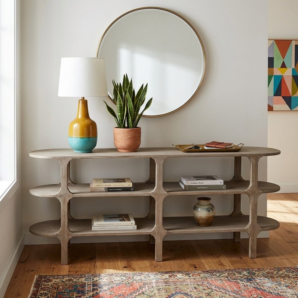 Anita Oval Console styled in a bright Portland mid-century modern interior - Whats New Furniture
