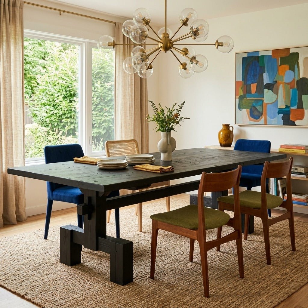 Emilia Dining Table styled in a bright Portland mid-century modern dining room - Whats New Furniture