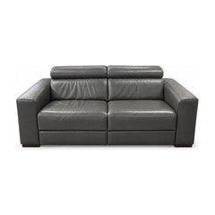Charcoal gray leather recliner loveseat with dual power-motion seats