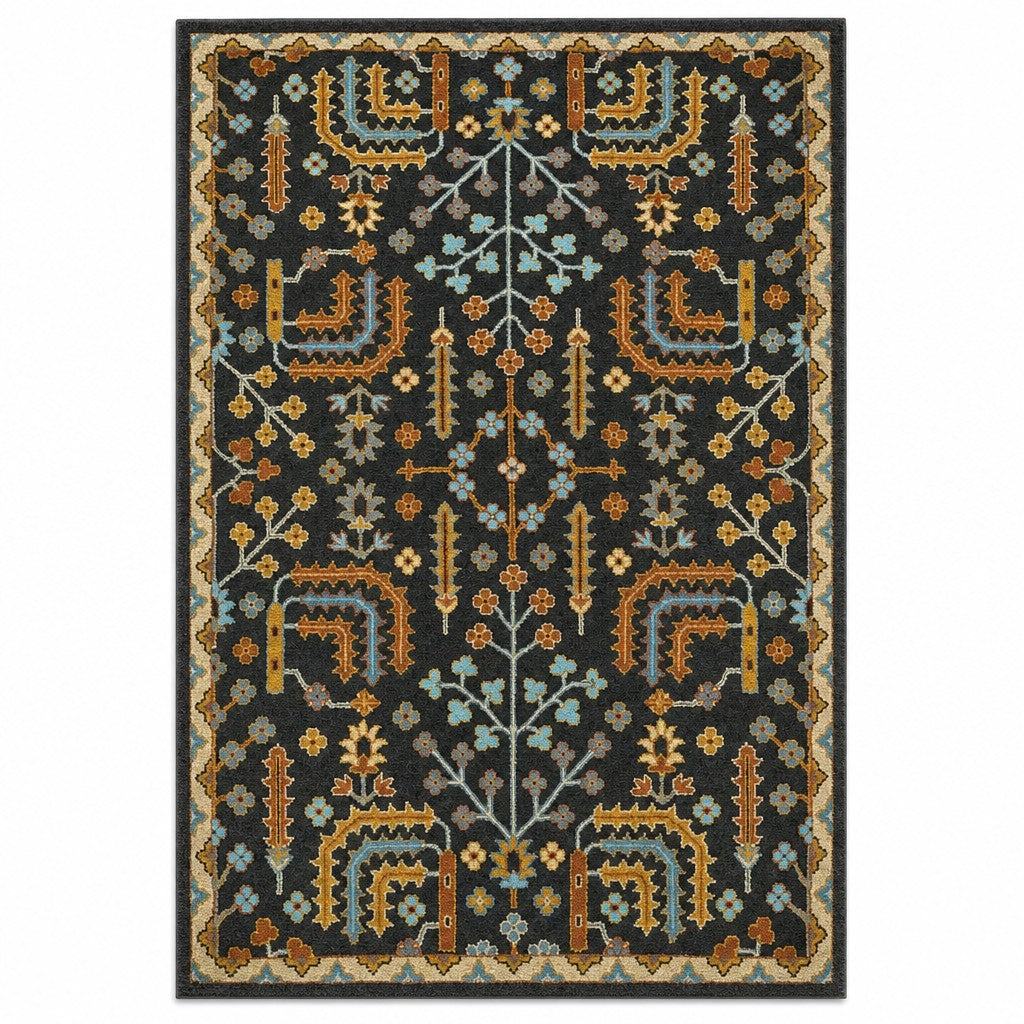 Charcoal gray rectangular area rug with a low-pile neutral weave
