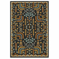Charcoal gray rectangular area rug with a low-pile neutral weave