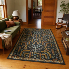 Charcoal gray rectangular area rug with a low-pile neutral weave - view 2