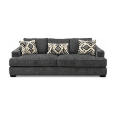 Charcoal gray sofa upholstered in woven Lux fabric by Stanton.