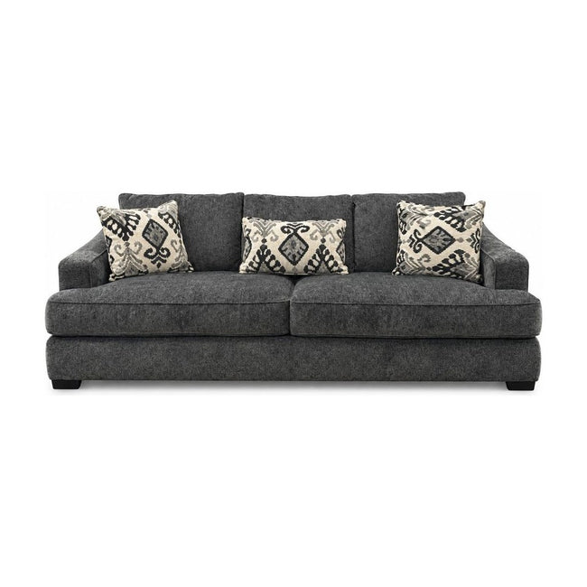 Charcoal gray sofa upholstered in woven Lux fabric by Stanton.