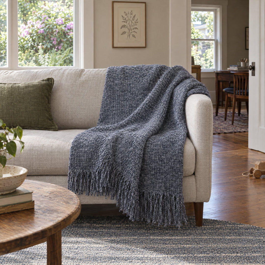 Chelsea Oversized Throw in Navy styled in a Portland home - Whats New Furniture