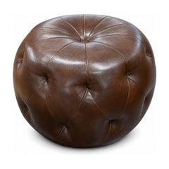 Chocolate Brown tufted cube pouf ottoman with button grid upholstery