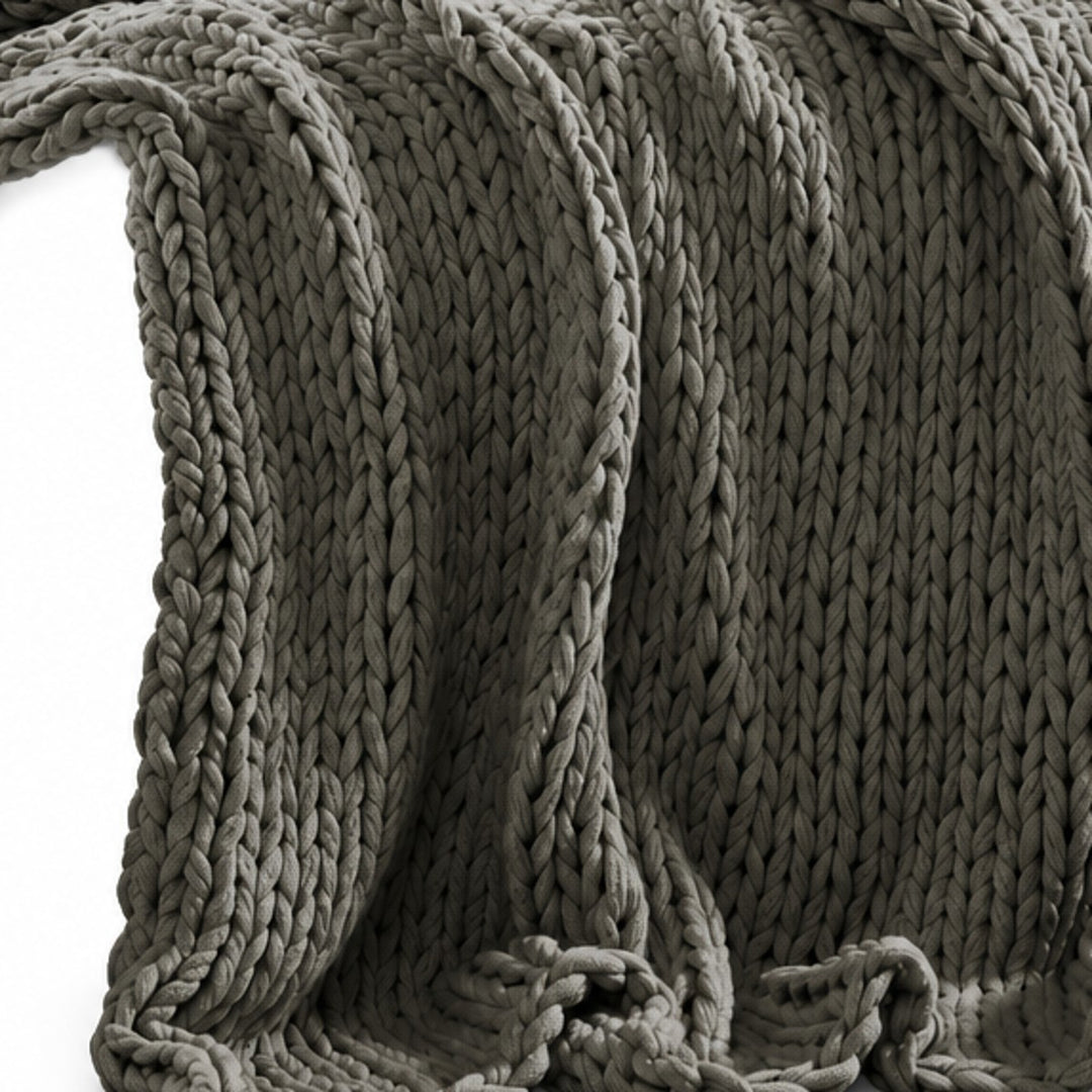 Chunky Double Knit Throw in Charcoal texture detail - throw blanket by Olliix - Whats New Furniture Portland OR
