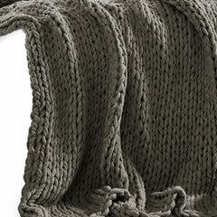 Chunky Double Knit Throw in Charcoal texture detail - throw blanket by Olliix - Whats New Furniture Portland OR