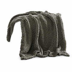 Chunky Double Knit Throw in Charcoal front view - throw blanket by Olliix - Whats New Furniture Portland OR