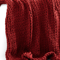 Chunky Double Knit Throw in Red texture detail - throw blanket by Olliix - Whats New Furniture Portland OR