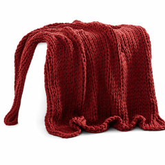 Chunky Double Knit Throw in Red front view - throw blanket by Olliix - Whats New Furniture Portland OR