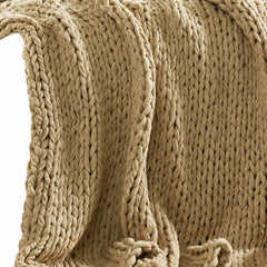 Chunky Double Knit Throw in Tan texture detail - throw blanket by Olliix - Whats New Furniture Portland OR