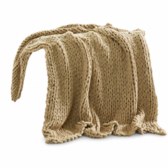 Chunky Double Knit Throw in Tan front view - throw blanket by Olliix - Whats New Furniture Portland OR