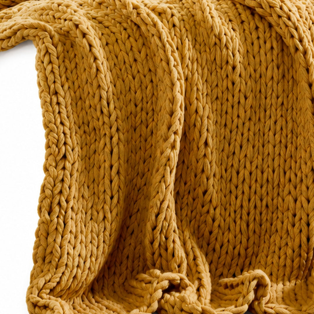 Chunky Double Knit Throw in Yellow texture detail - throw blanket by Olliix - Whats New Furniture Portland OR