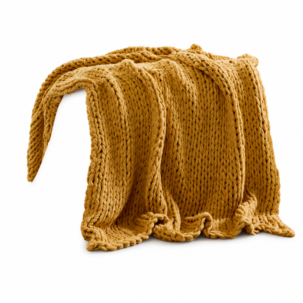 Chunky Double Knit Throw in Yellow front view - throw blanket by Olliix - Whats New Furniture Portland OR