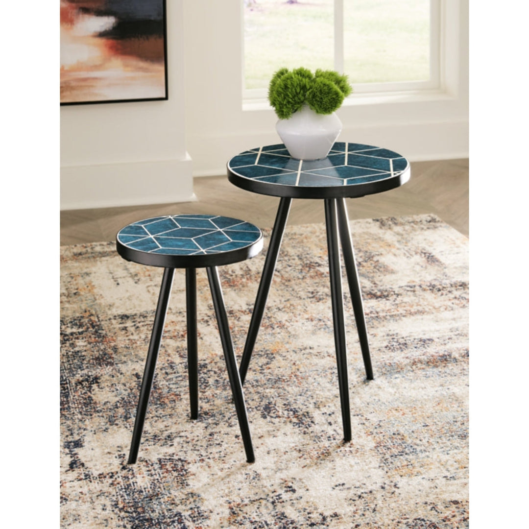 Clairbelle Accent Table Set in Teal room setting - teal accent table set by Ashley - Whats New Furniture Portland OR