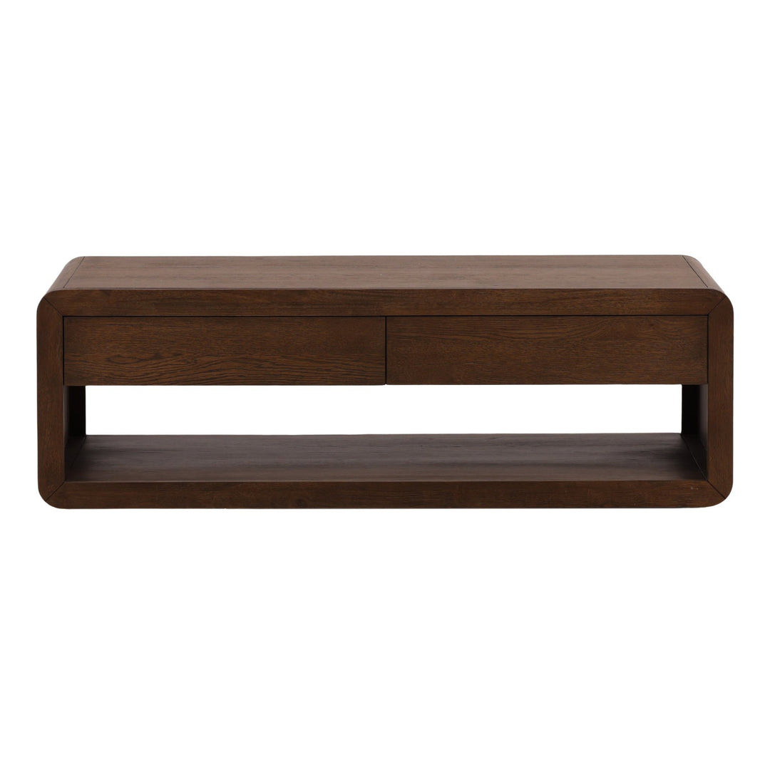 Clarice Coffee Table - Dark Brown Oak Veneer in Dark Brown - front studio view - Coffee Table by Dovetail - Whats New Furniture Portland OR