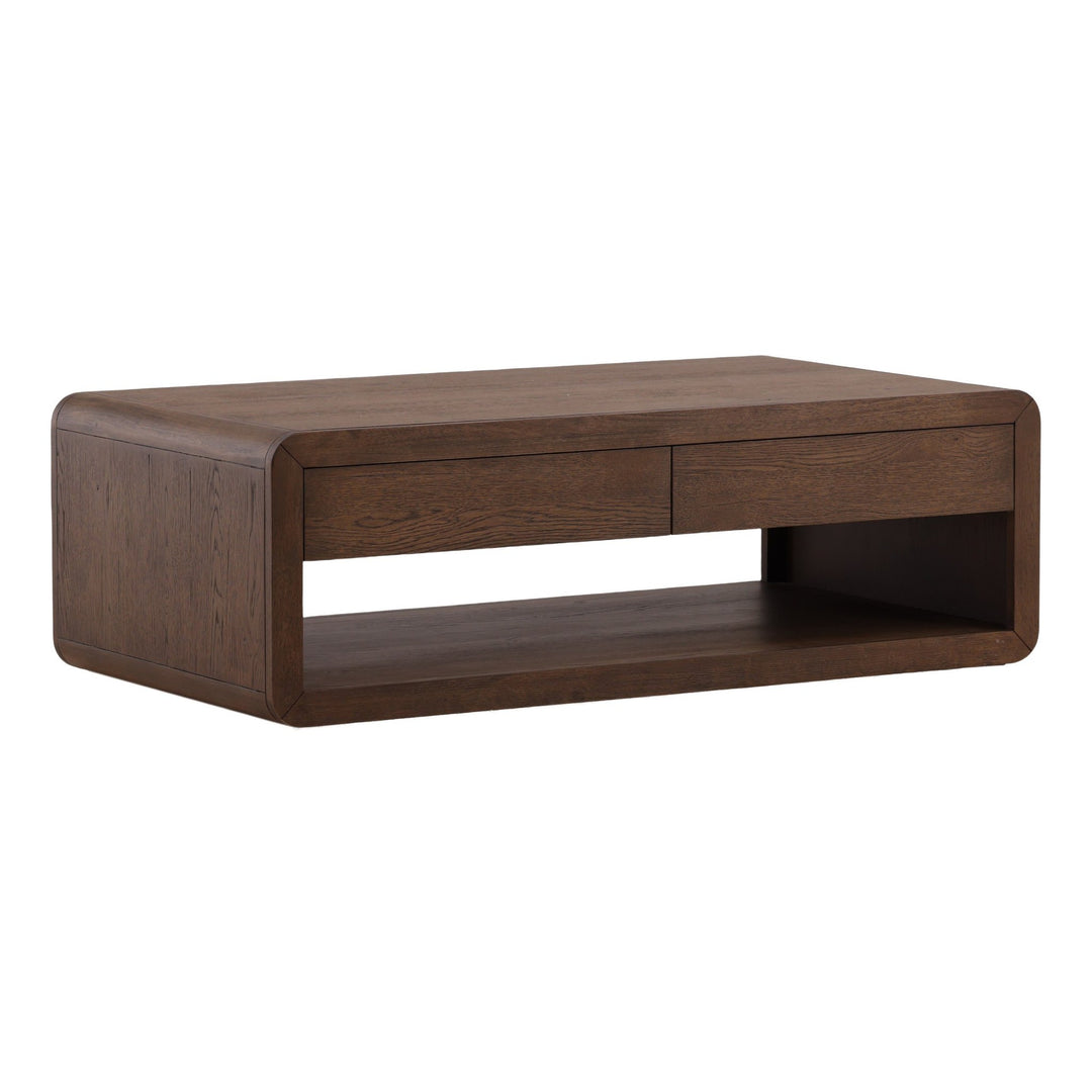 Clarice Coffee Table - Dark Brown Oak Veneer in Dark Brown - front three-quarter studio view - Coffee Table by Dovetail - Whats New Furniture Portland OR