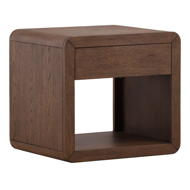 Clarice Side Table - Dark Brown Oak Veneer in Dark Brown - front three-quarter studio view - Side Table by Dovetail - Whats New Furniture Portland OR