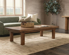 Carmel Reclaimed Wood Coffee table in Earthy Terra room setting - reclaimed wood coffee - Whats New Furniture Portland OR