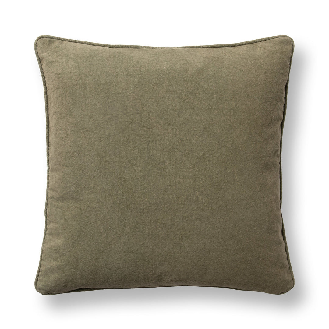 Folly Olive Green Embroidered Throw Pillow reverse or fabric detail by Classic Home - Whats New Furniture Portland OR