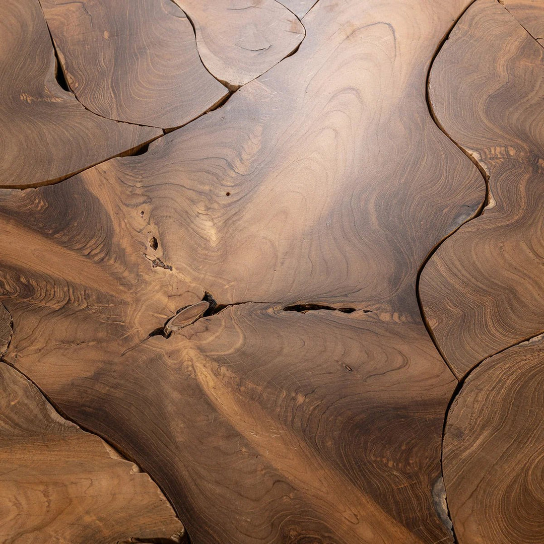 Gardford Round Coffee Table in Natural wood grain closeup - round reclaimed wood coffee - Whats New Furniture Portland OR