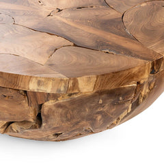 Gardford Round Coffee Table in Natural side detail - round reclaimed wood coffee table - Whats New Furniture Portland OR