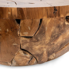 Gardford Round Coffee Table in Natural wood detail - round reclaimed wood coffee table - Whats New Furniture Portland OR