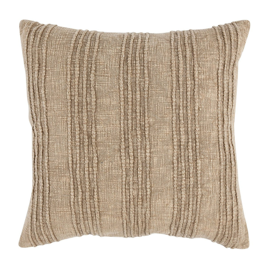 Gratitude Natural Stripe Throw Pillow front view by Classic Home - Whats New Furniture Portland OR
