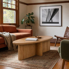 Montengo Oval Coffee Table - Natural Maple in Natural Maple styled in a Portland living room - Whats New Furniture
