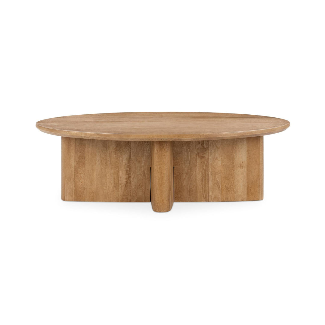 Montengo Oval Coffee Table - Natural Maple in Natural Maple side angle - oval coffee table - Whats New Furniture Portland OR