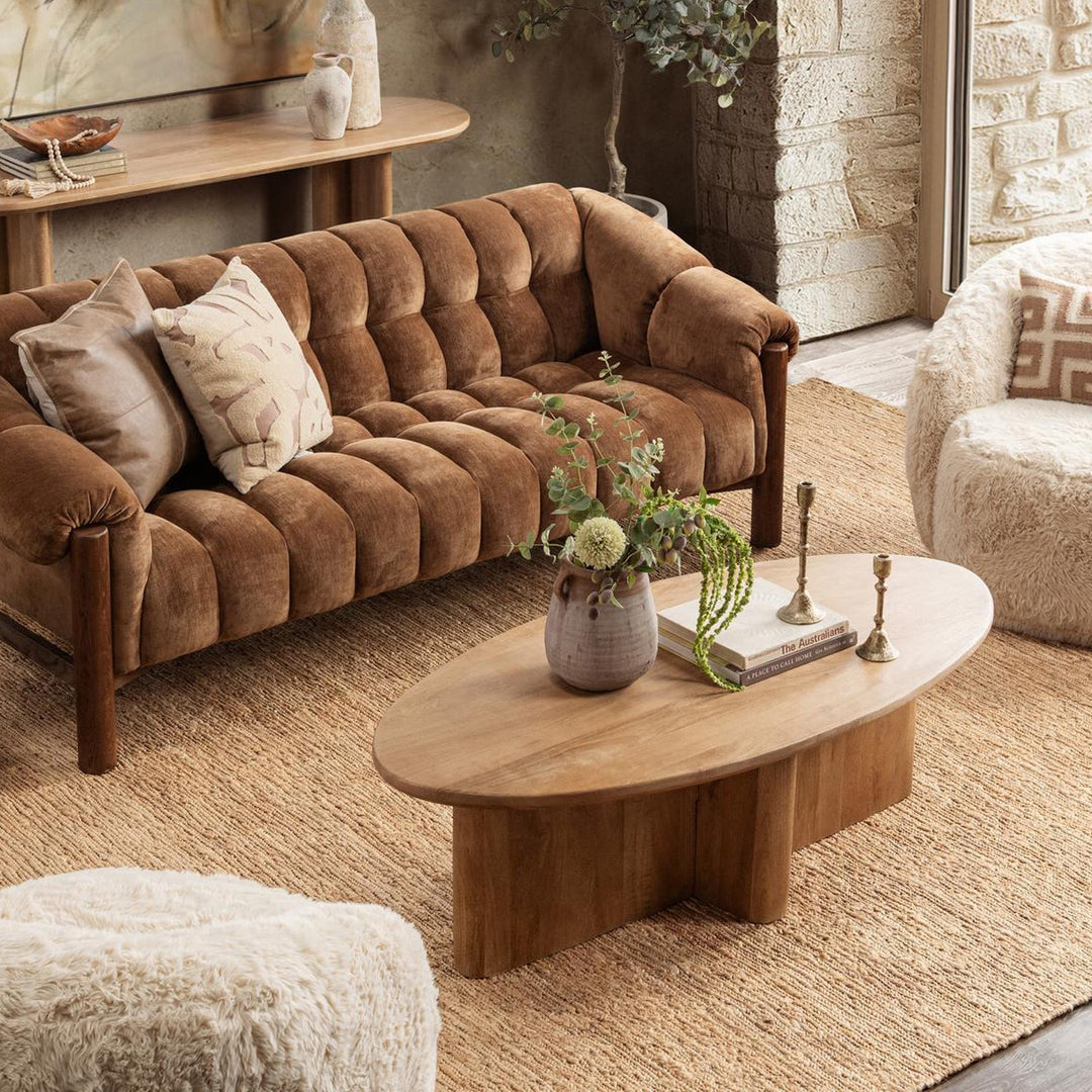 Montengo Oval Coffee Table - Natural Maple in Natural Maple close-up - oval coffee table - Whats New Furniture Portland OR