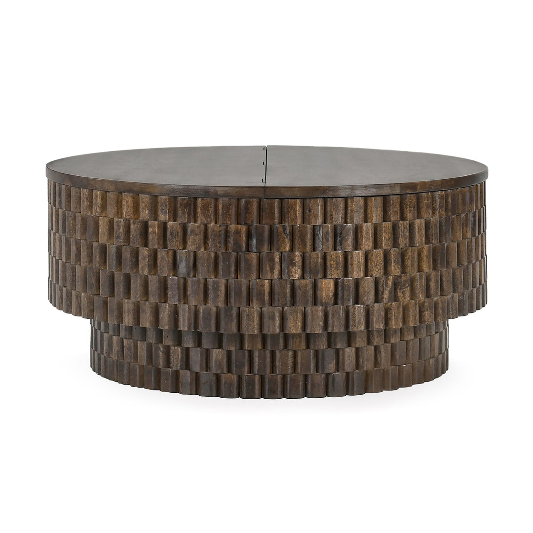 Norwood Coffee Table with Casters - Bark Brown in Bark Brown - round coffee table - Whats New Furniture Portland OR