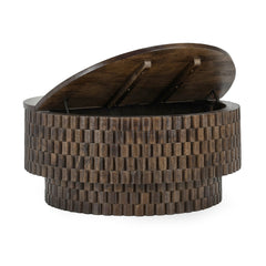 Norwood Coffee Table with Casters - Bark Brown in Bark Brown side angle - round coffee - Whats New Furniture Portland OR