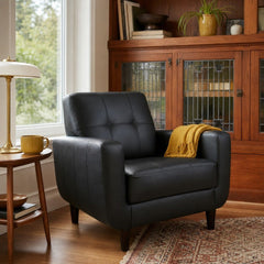 Aaron Upholstered Track Arm Tufted Accent Chair Black styled in Portland St. Johns bungalow living room - What&