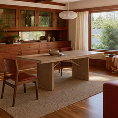 Adina 89 Inch Extension Dining Table Distressed Light Brown styled in Portland Mt. Tabor mid-century daylight ranch living room - What&