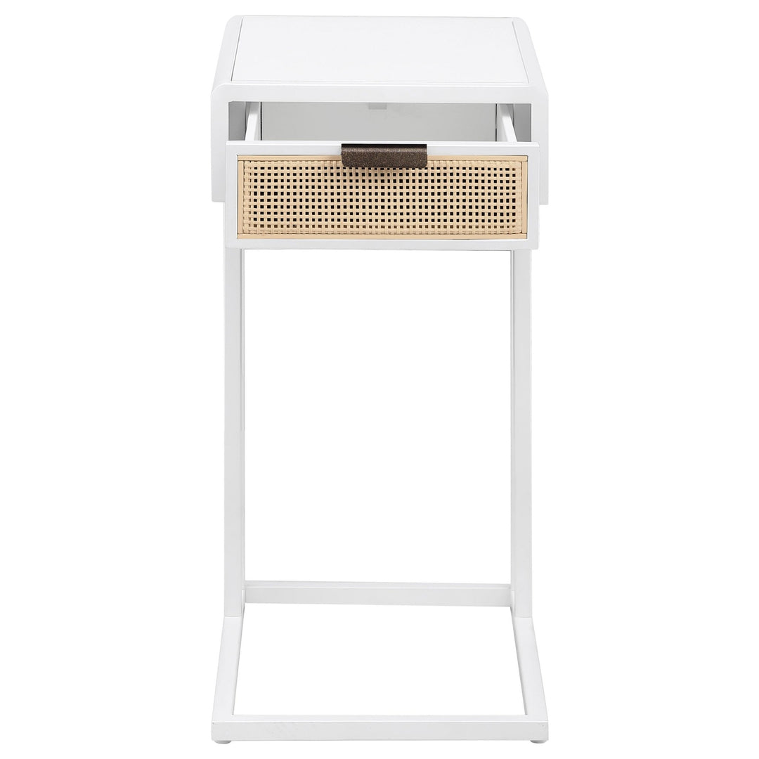 Amherst 1-drawer Radio Weave Cane Metal Side Table White - What&