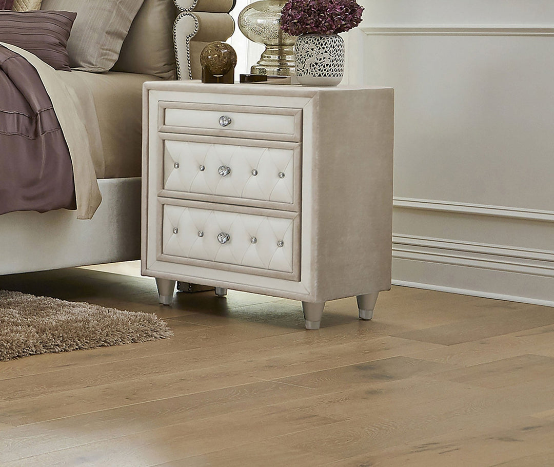 Antonella Upholstered 3-drawer Nightstand Ivory and Camel - What&