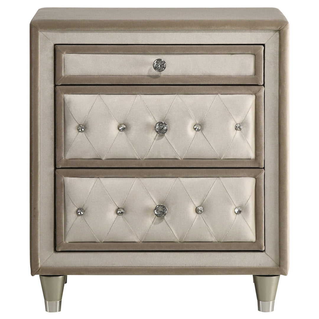 Antonella Upholstered 3-drawer Nightstand Ivory and Camel - What&
