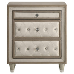 Antonella Upholstered 3-drawer Nightstand Ivory and Camel - What&