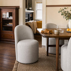 Aubrey Upholstered Barrel Dining Side Chair Beige Set Of 2 styled in Portland Irvington foursquare with original built-ins living room - What&